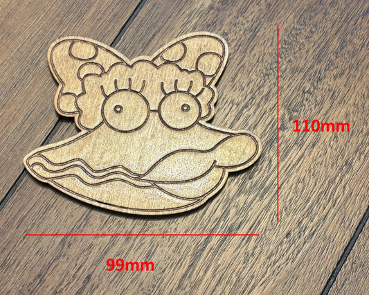 Stained basswood fridge magnet of Oyster Lucy from the Simpsons