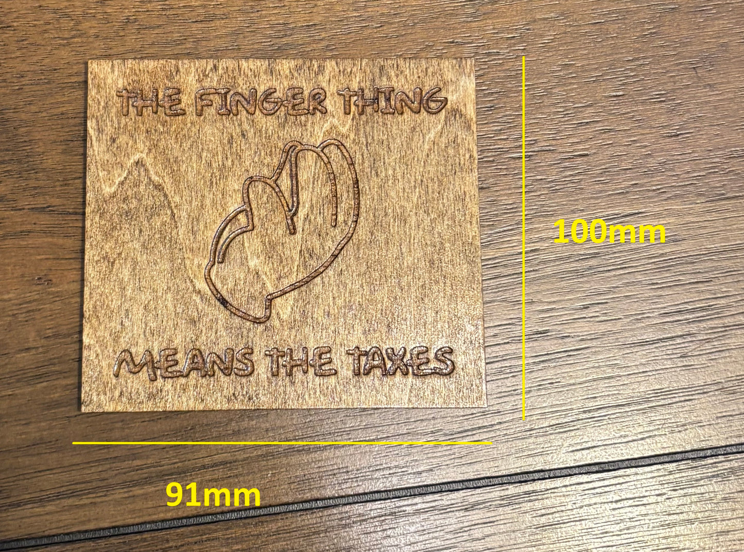 Stained basswood fridge magnet of the Finger thing means the taxes from the Simpsons