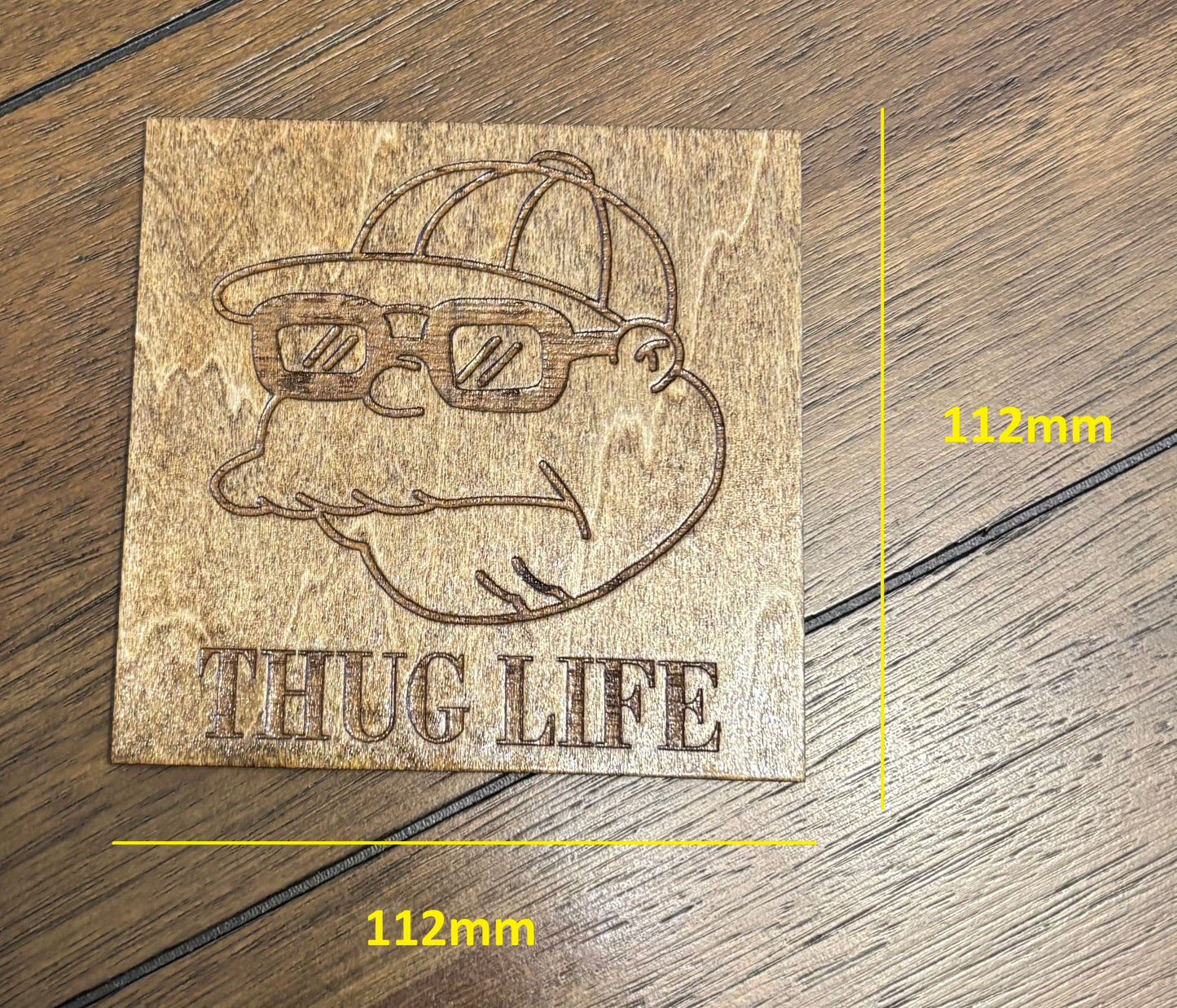 Stained basswood fridge magnet of Hans Moleman Thug Life from the Simpsons