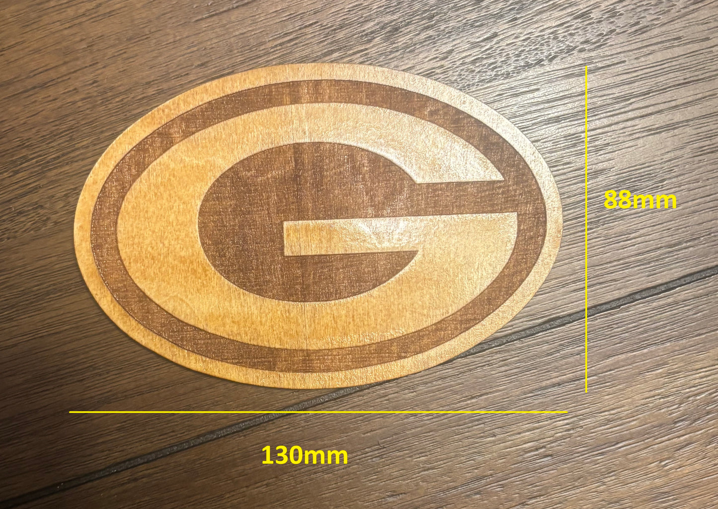 Stained basswood fridge magnet of the Green Bay Packers football team logo