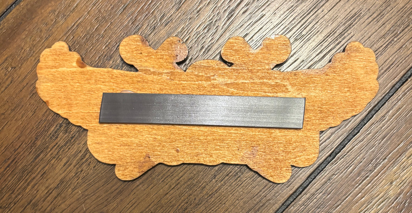Stained basswood fridge magnet of Midnight Riders logo from the Left 4 Dead video games