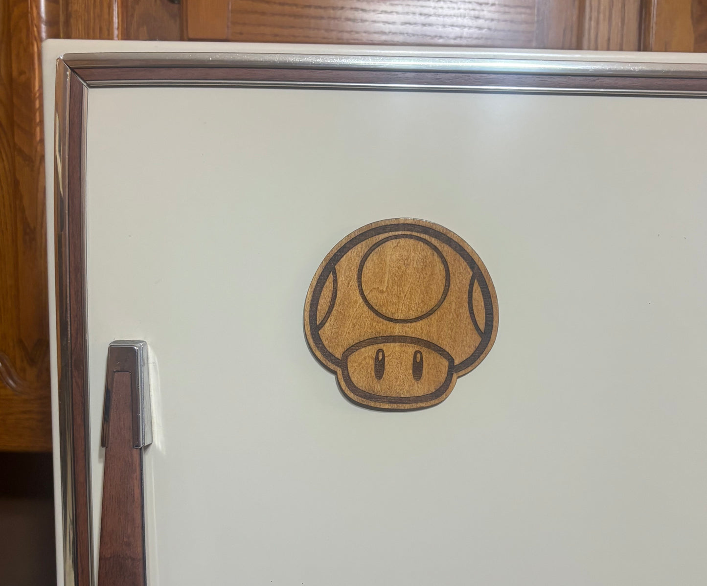 Stained basswood fridge magnet of Toad from the Mario video games