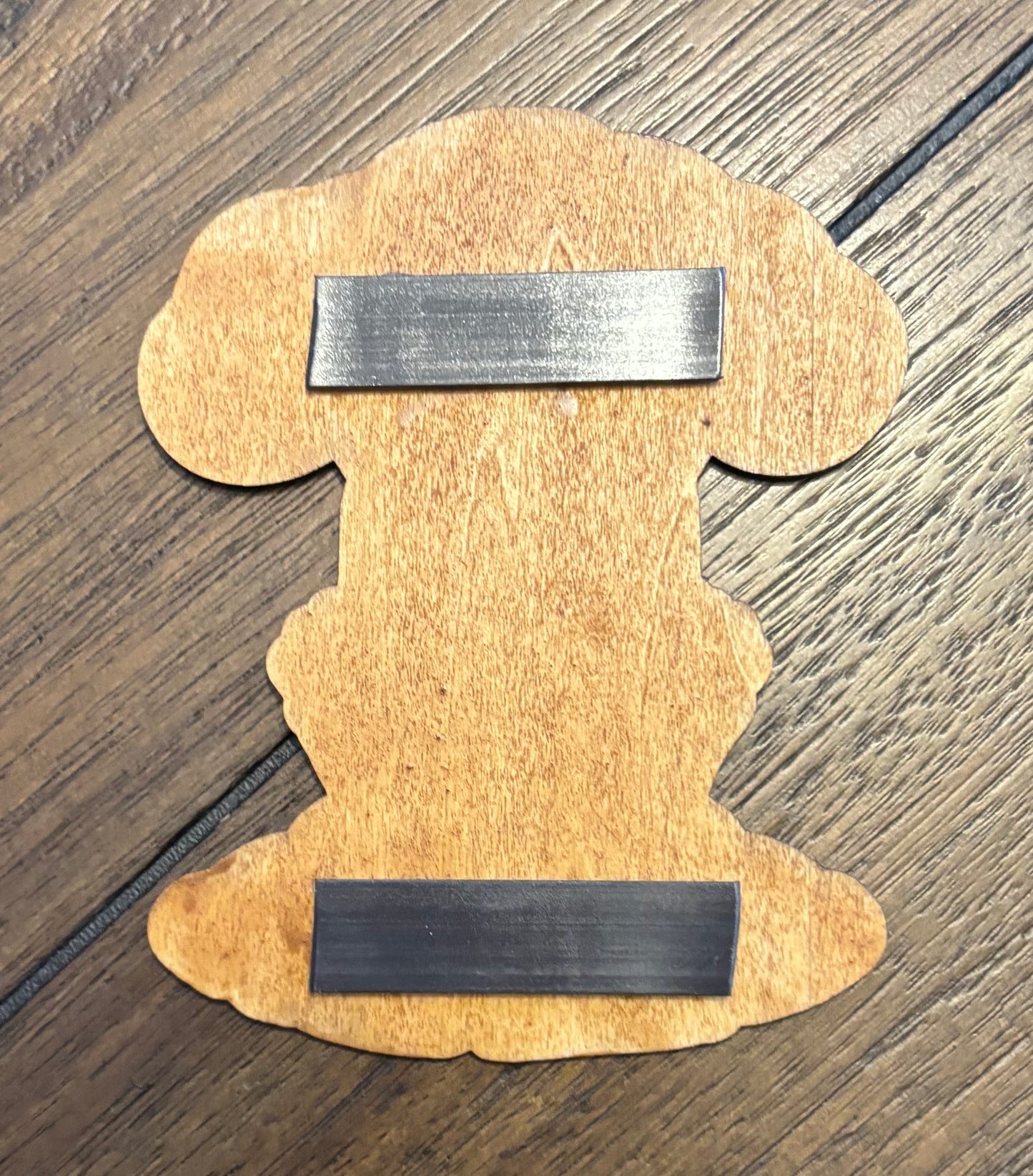 Stained basswood fridge magnet of the Atom Cats logo from the Fallout video games