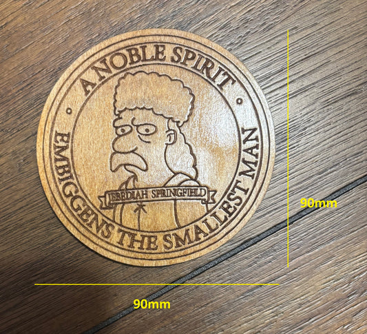 Stained basswood fridge magnet of Jebediah Springfield's plaque from the Simpsons