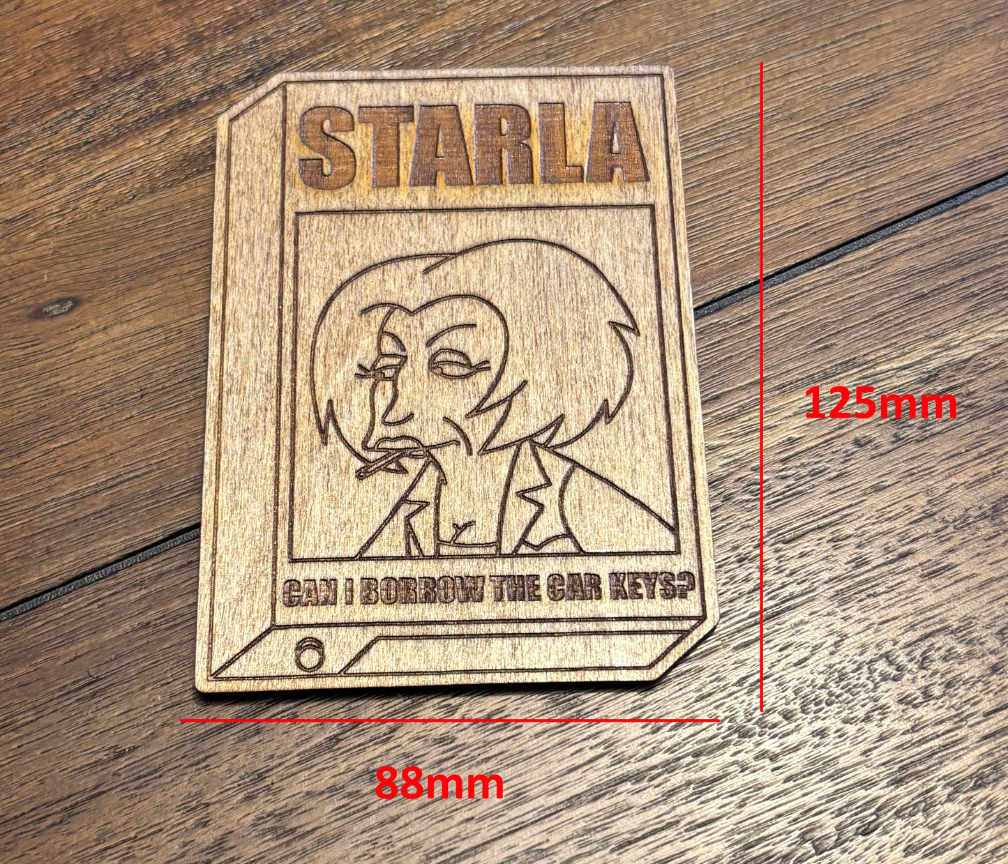 Stained basswood fridge magnet of Starla's demo tape from the Simpsons