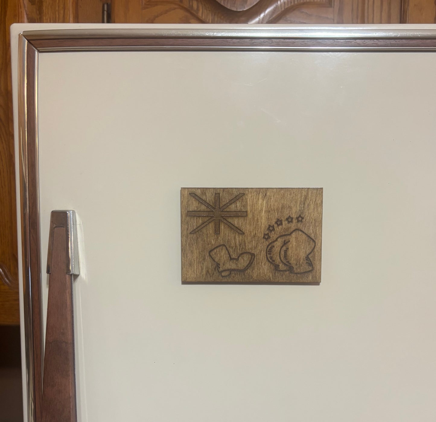 Stained basswood fridge magnet of Australia's flag from the Simpsons