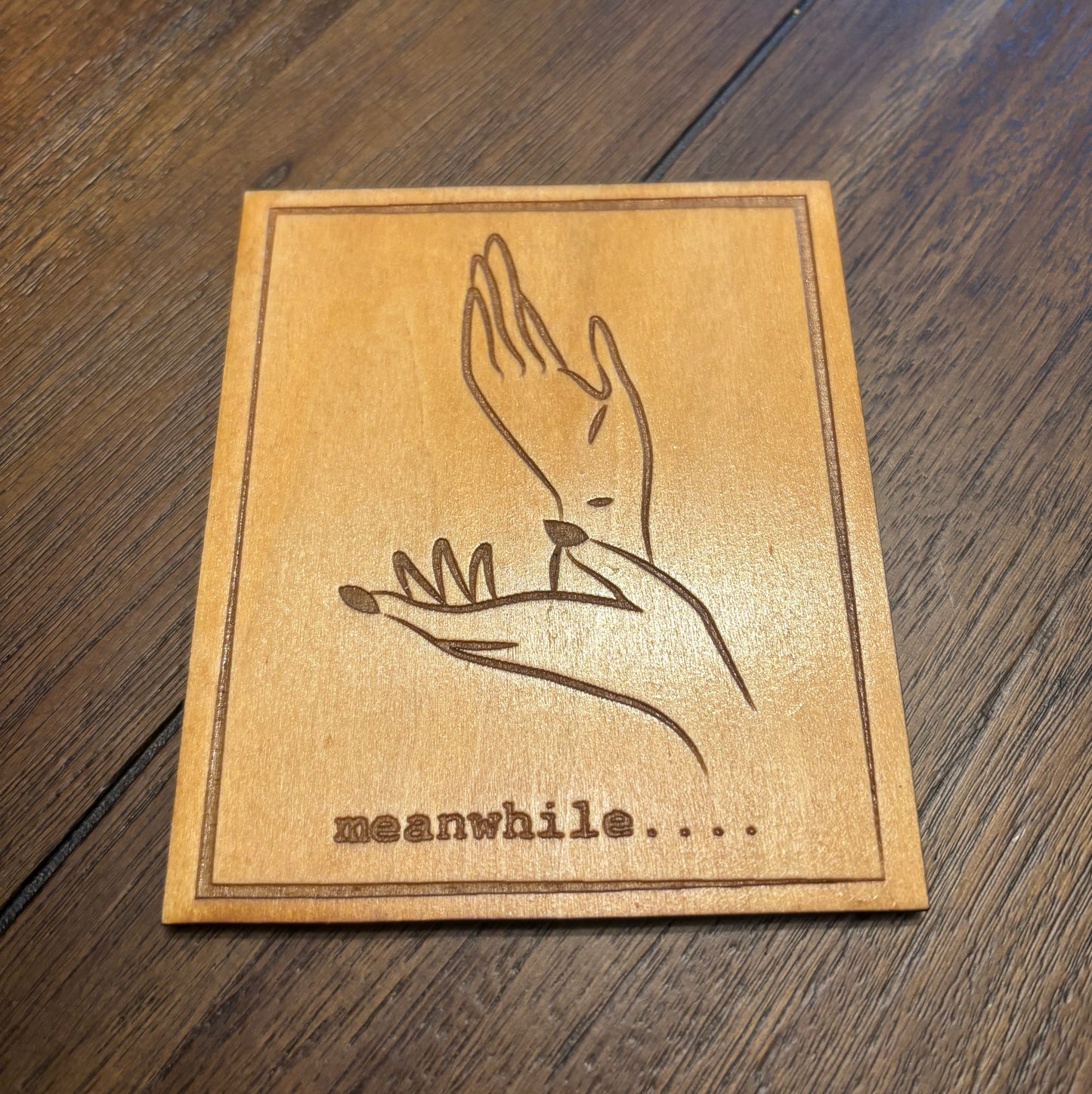 Stained basswood fridge magnet of the Meanwhile Hands from Twin Peaks
