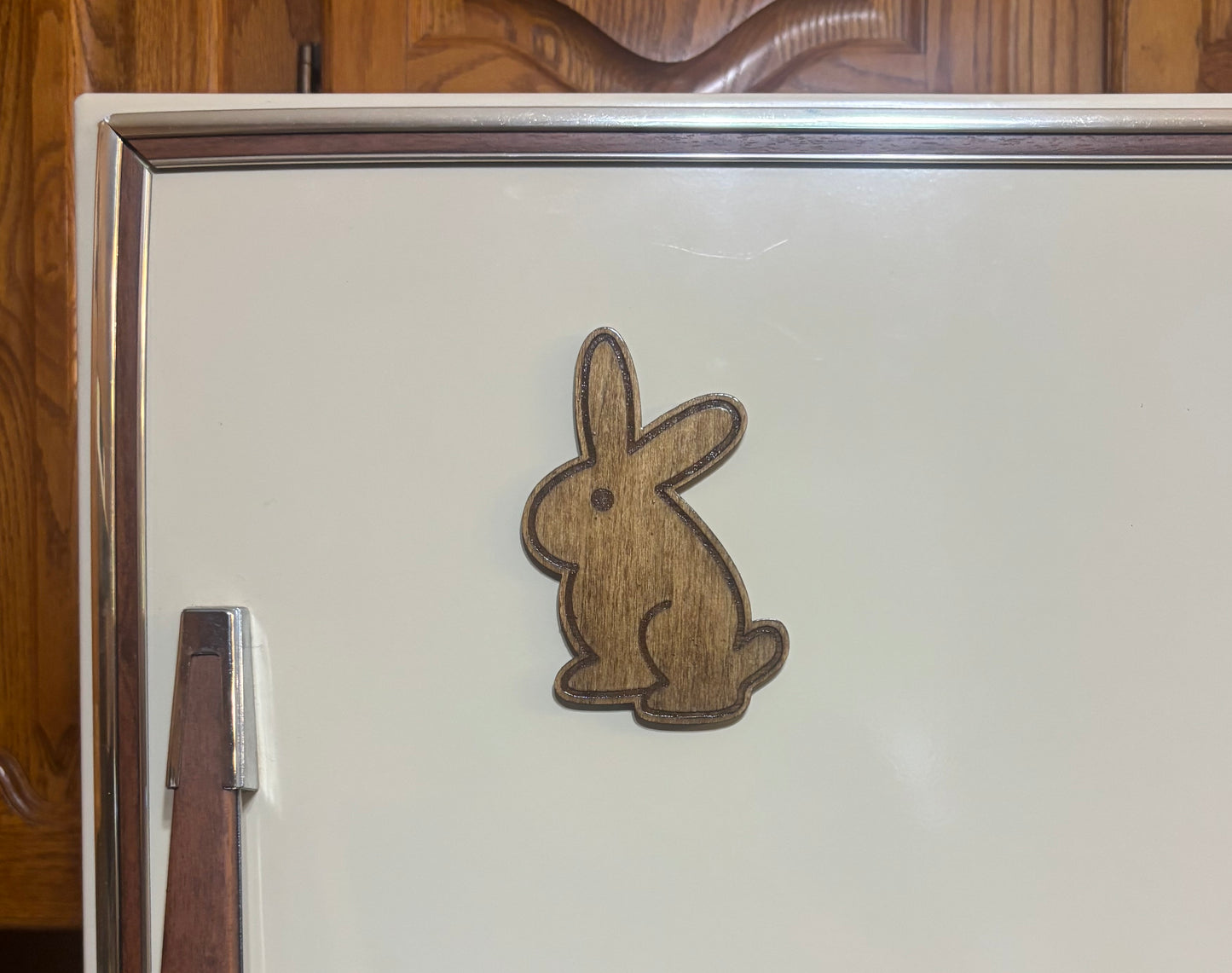 Stained basswood fridge magnet of Little Jimbo's bunny shirt from the Simpsons