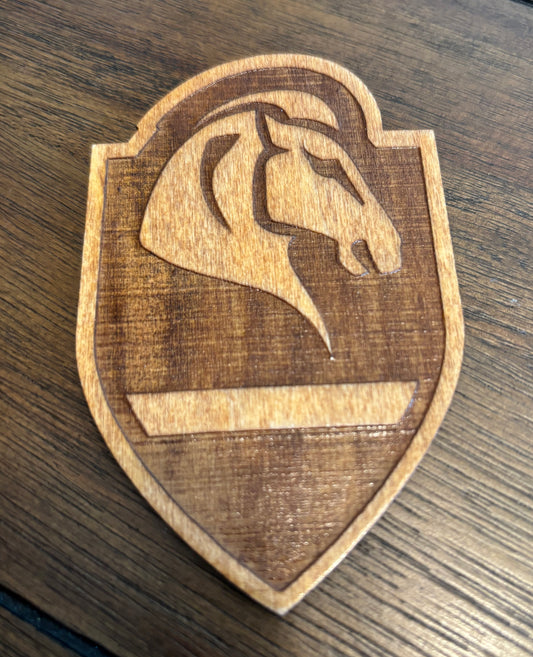 Stained basswood fridge magnet of the Whiterun icon from the Skyrim video game
