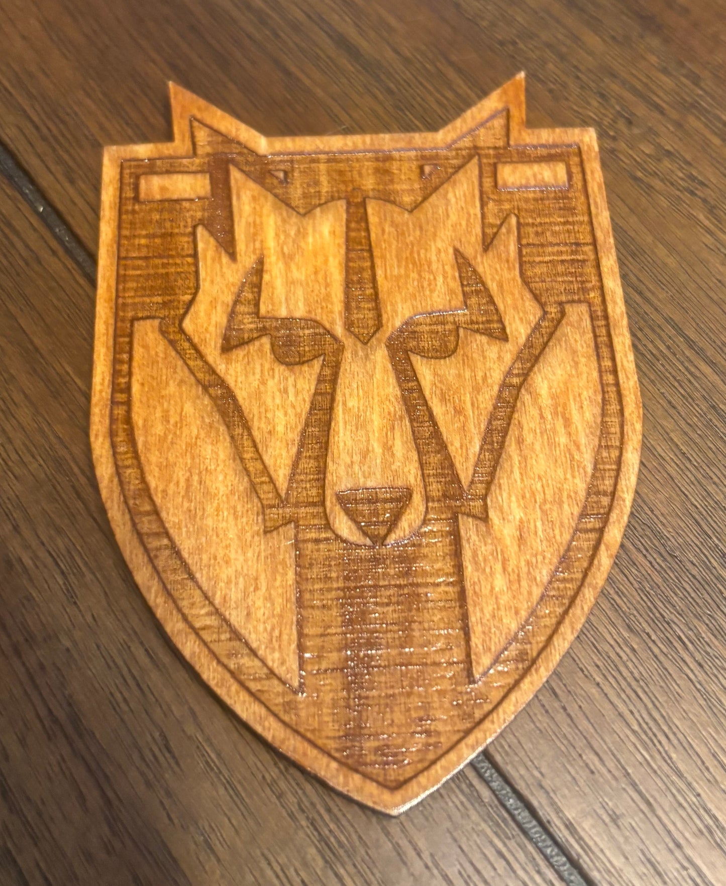 Stained basswood fridge magnet of the Solitude icon from the Skyrim video game
