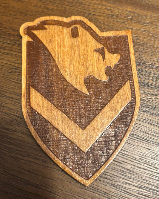 Stained basswood fridge magnet of the Windhelm icon from the Skyrim video game