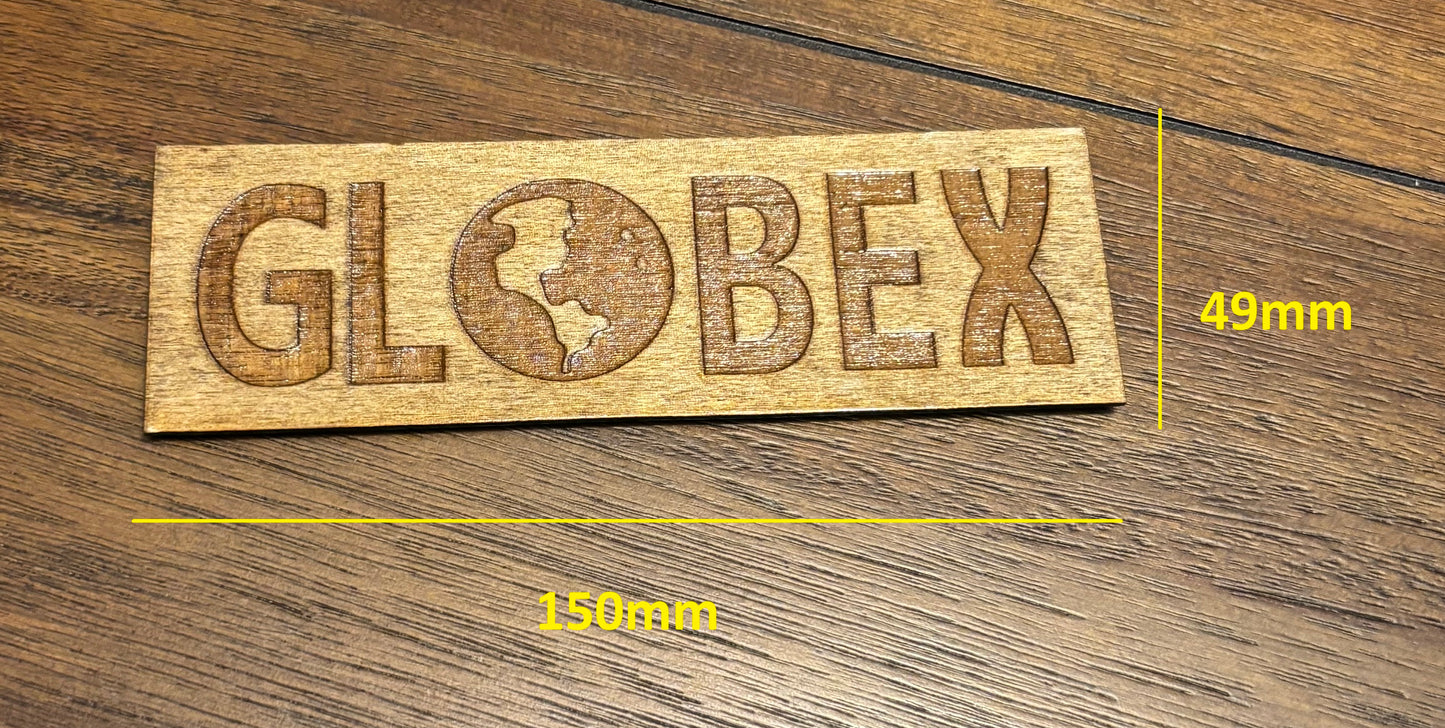 Stained basswood fridge magnet of the Globex Corporation logo from the Simpsons