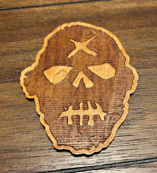 Stained basswood fridge magnet of the Gunners logo from the Fallout video games