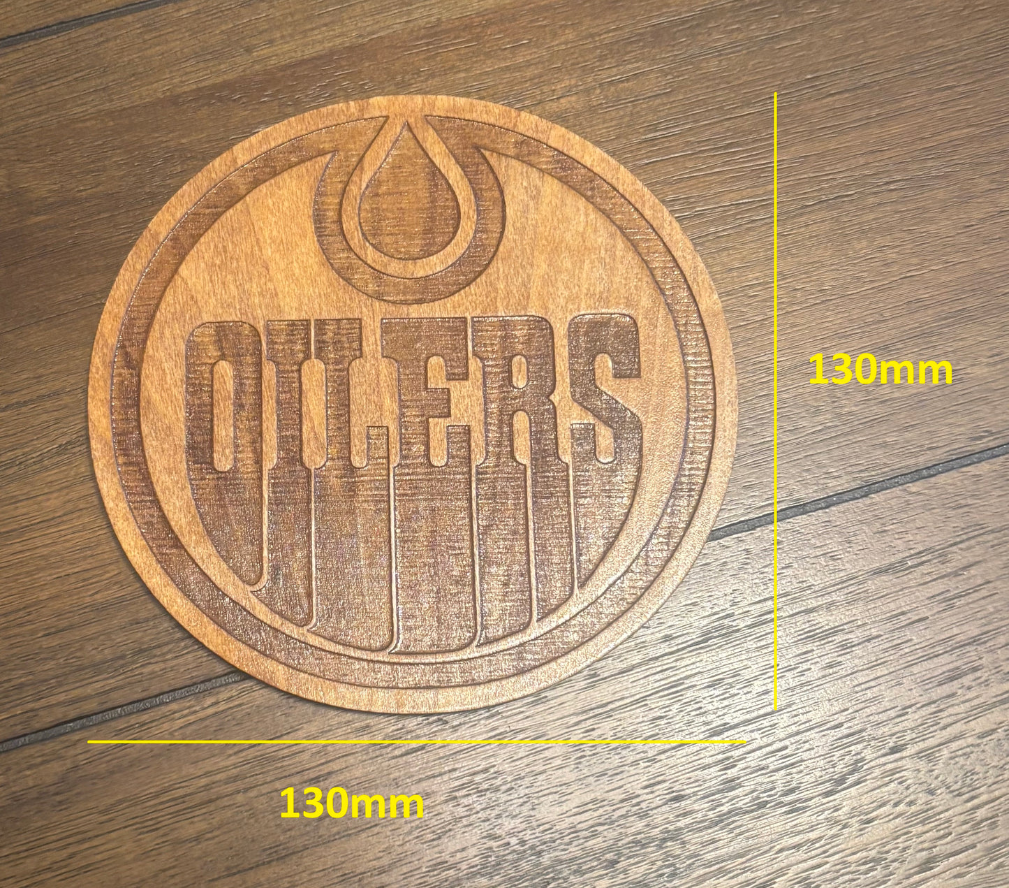 Stained basswood fridge magnet of the Edmonton Oilers hockey team logo