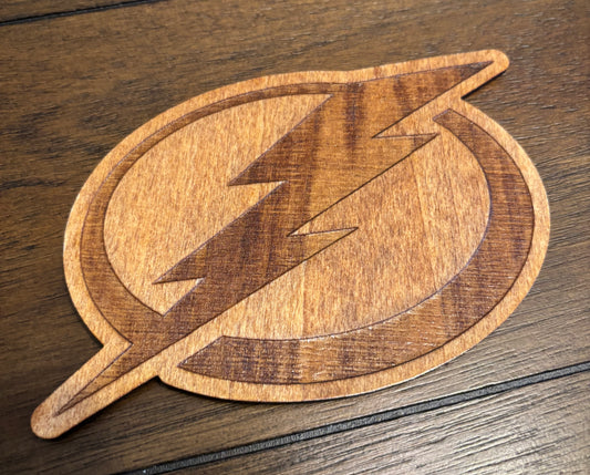 Stained basswood fridge magnet of the Tampa Bay Lightning hockey team logo