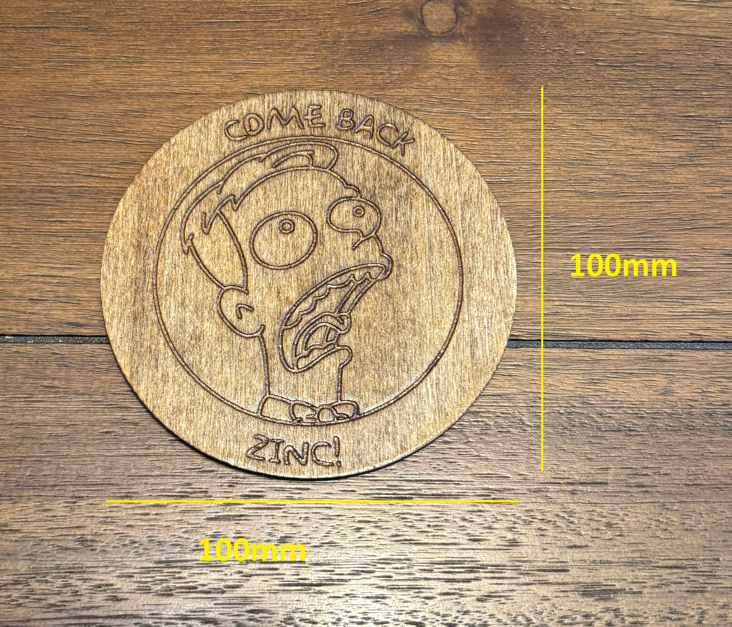 Stained basswood fridge magnet of the Come back zinc kid from the Simpsons