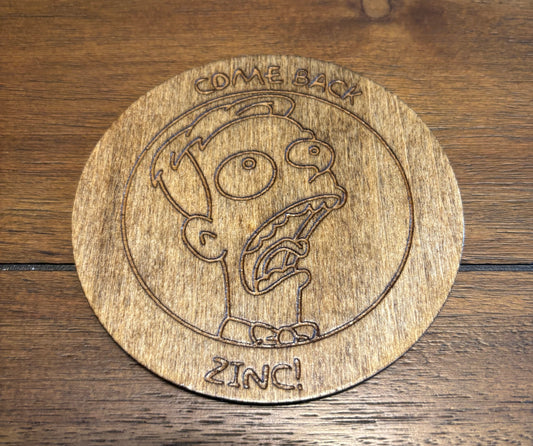 Stained basswood fridge magnet of the Come back zinc kid from the Simpsons