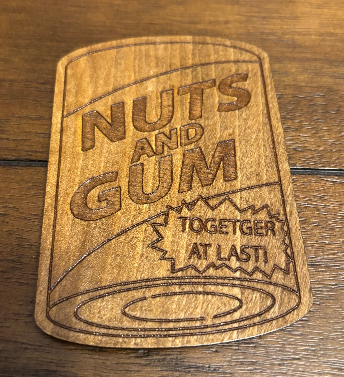Stained basswood fridge magnet of Nuts and Gum from the Simpsons