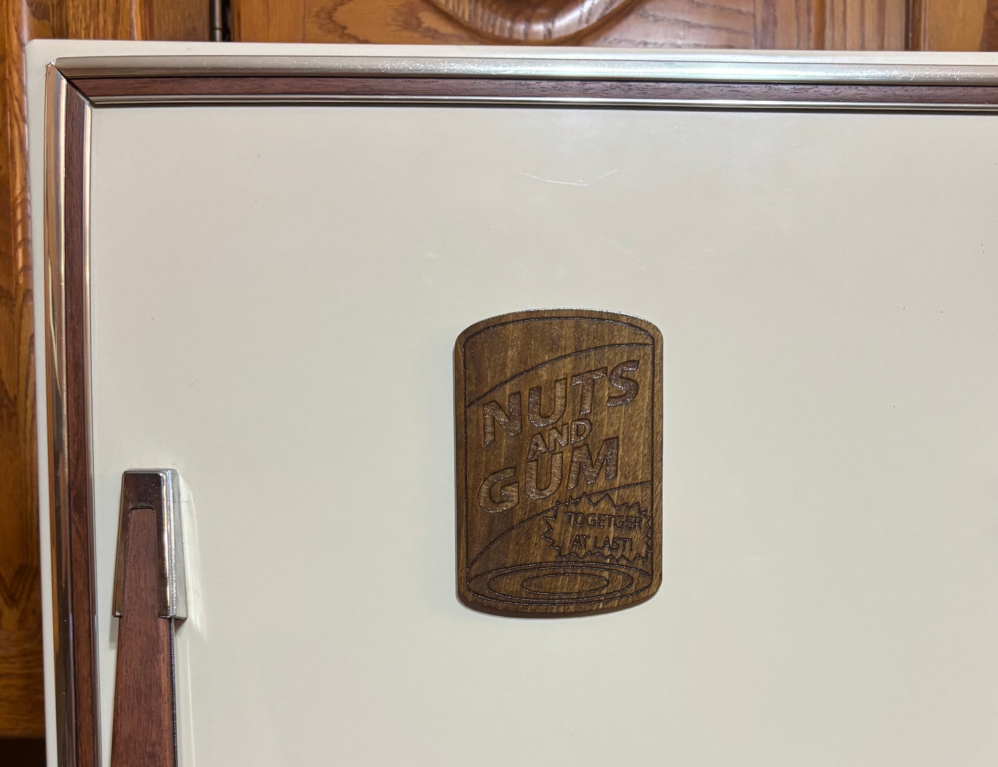 Stained basswood fridge magnet of Nuts and Gum from the Simpsons