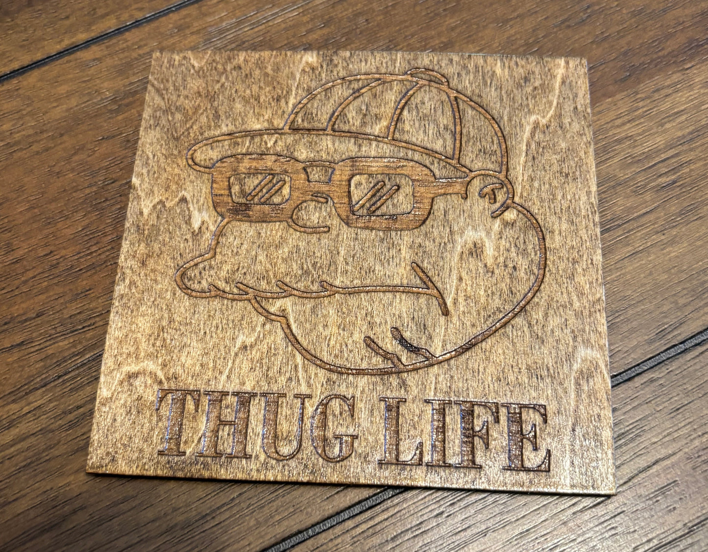 Stained basswood fridge magnet of Hans Moleman Thug Life from the Simpsons