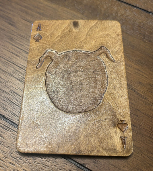 Stained basswood fridge magnet of the Ant ace card from Twin Peaks