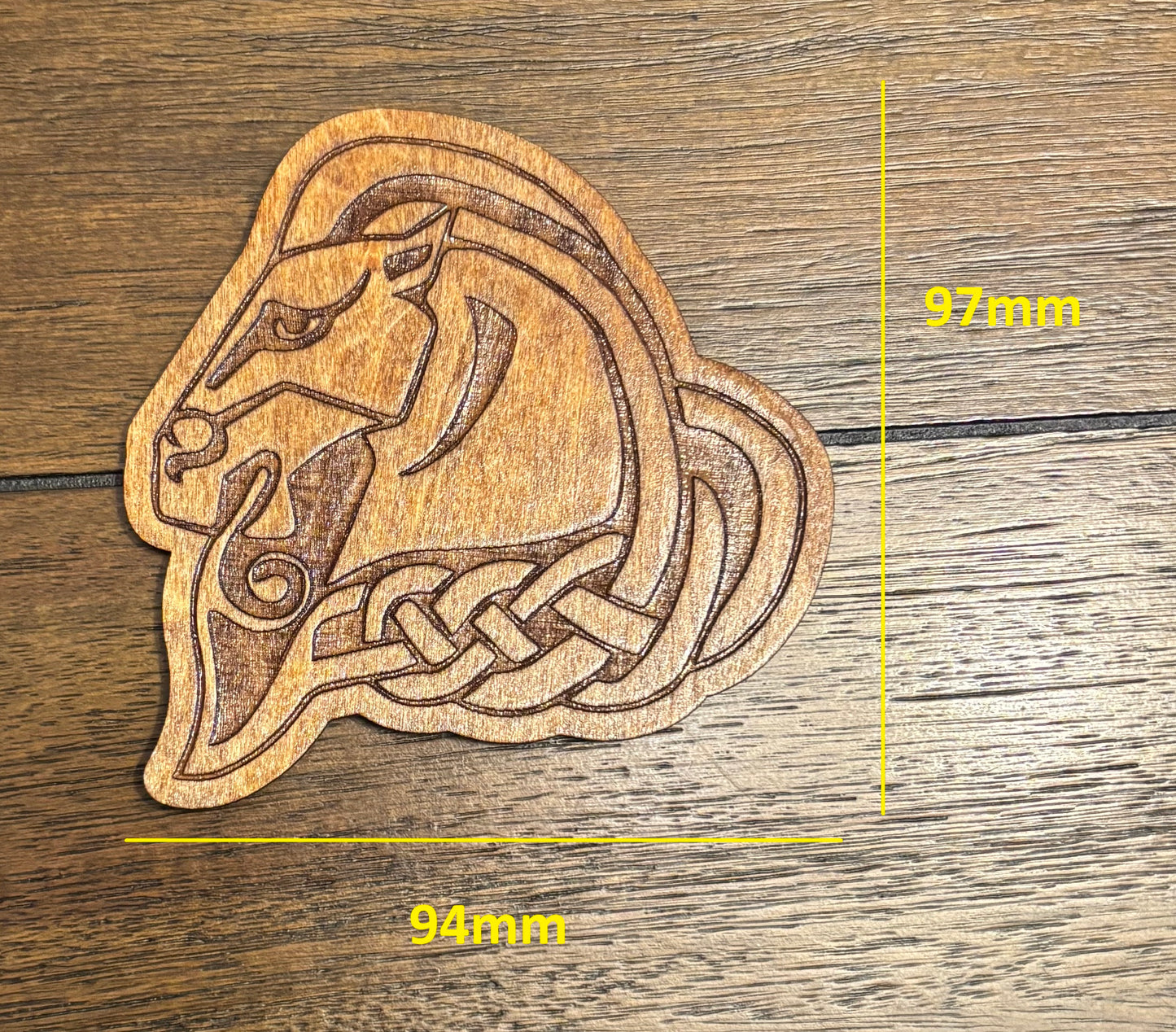 Stained basswood fridge magnet of the Whiterun sigil from the Skyrim video game
