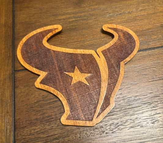 Stained basswood fridge magnet of the Houston Texans football team logo