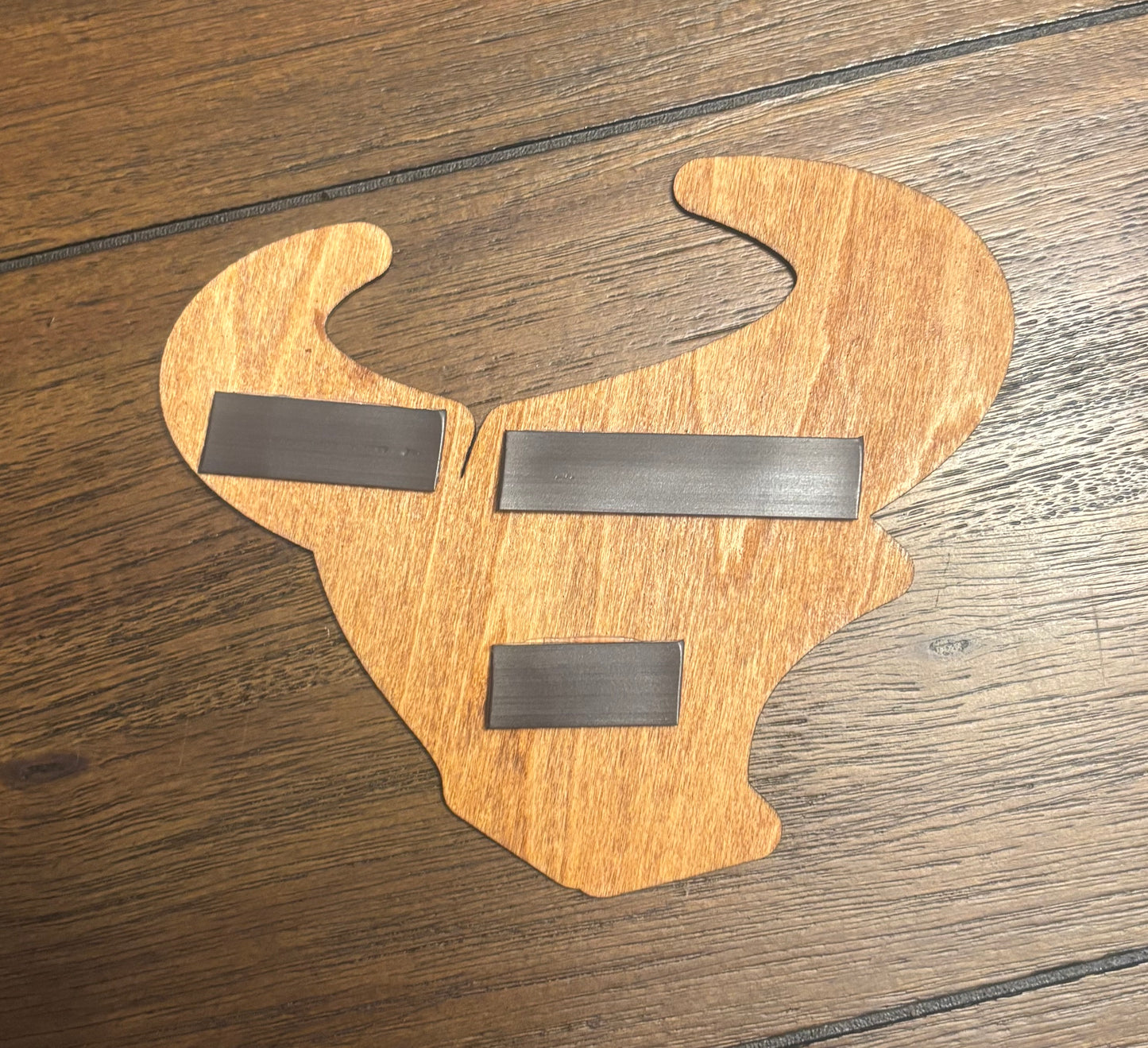 Stained basswood fridge magnet of the Houston Texans football team logo