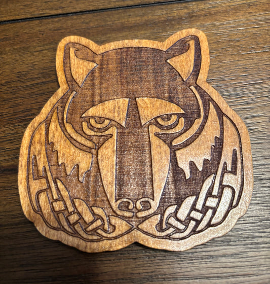 Stained basswood fridge magnet of the Solitude sigil from the Skyrim video game