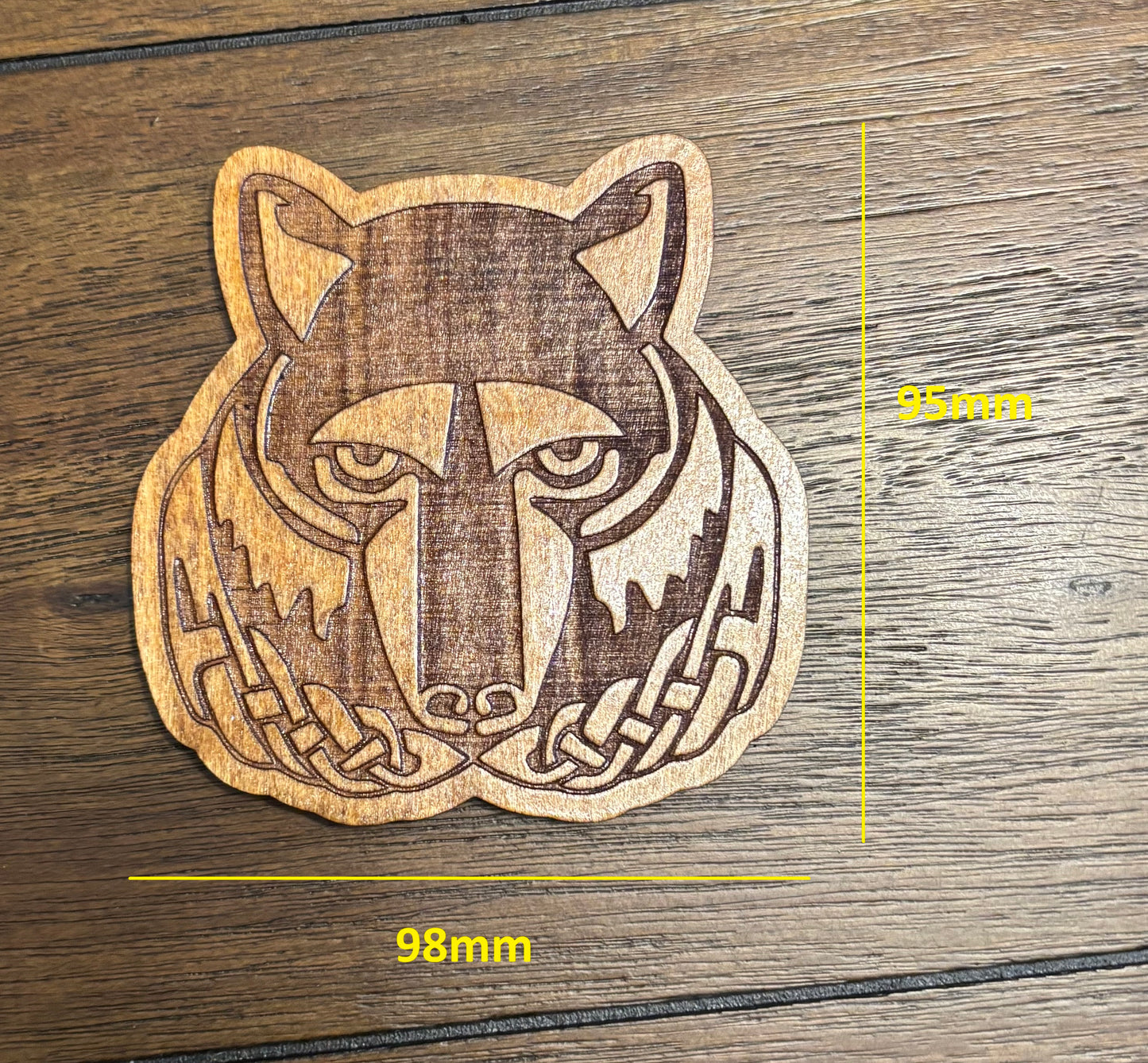 Stained basswood fridge magnet of the Solitude sigil from the Skyrim video game