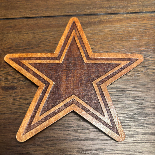 Stained basswood fridge magnet of the Dallas Cowboys football team logo