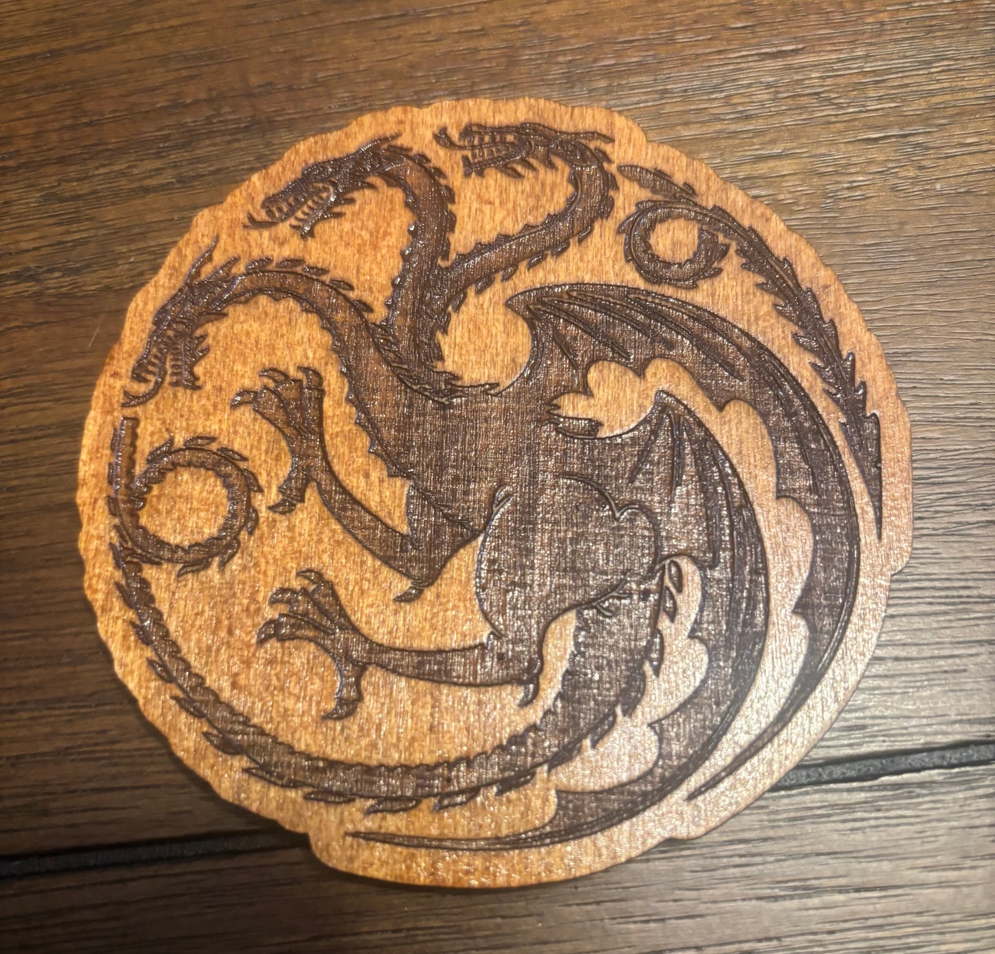 Stained basswood fridge magnet of the House Targaryen sigil from Game of Thrones