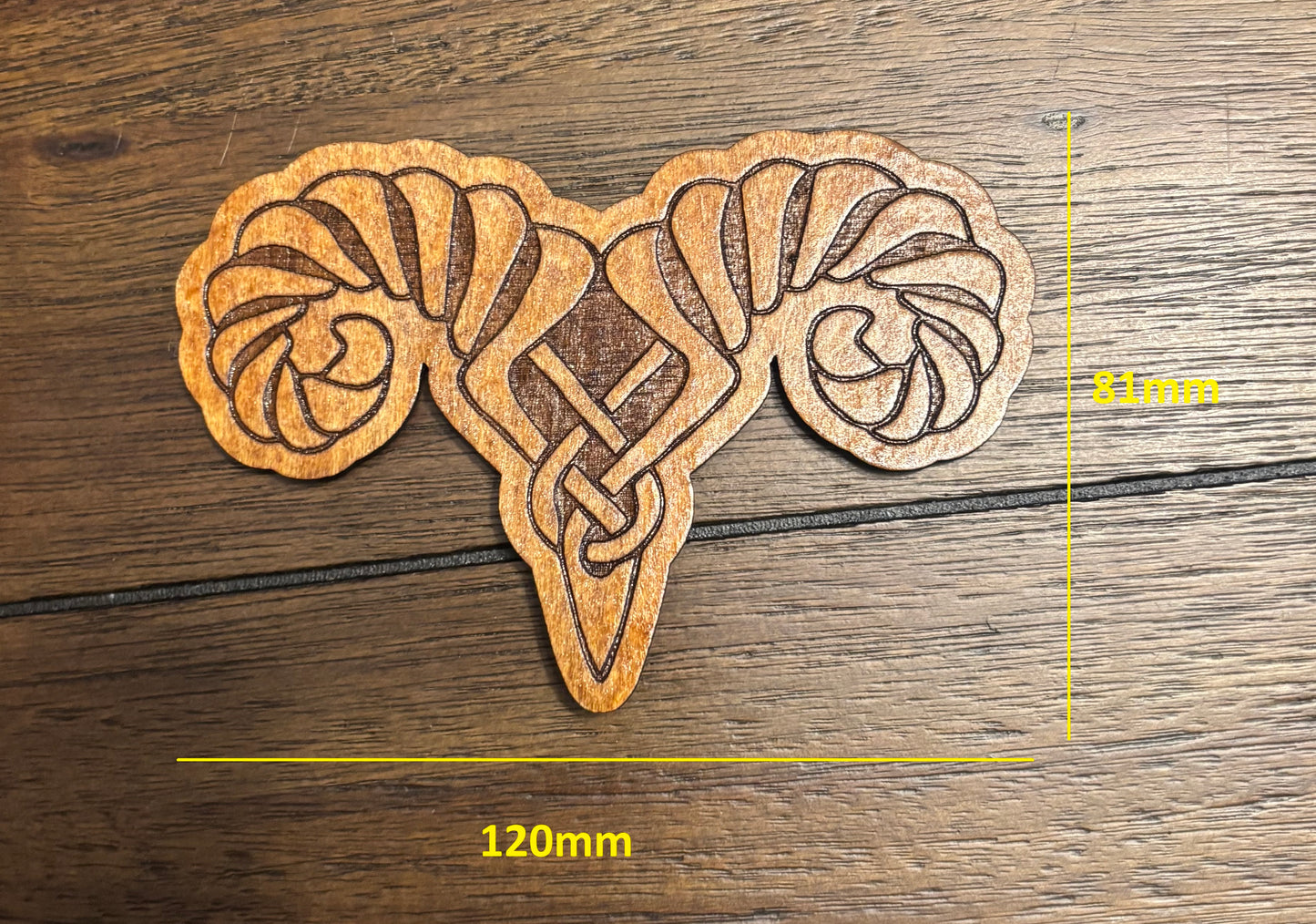 Stained basswood fridge magnet of the Markarth sigil from the Skyrim video game