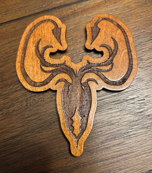 Stained basswood fridge magnet of the House Greyjoy sigil from Game of Thrones