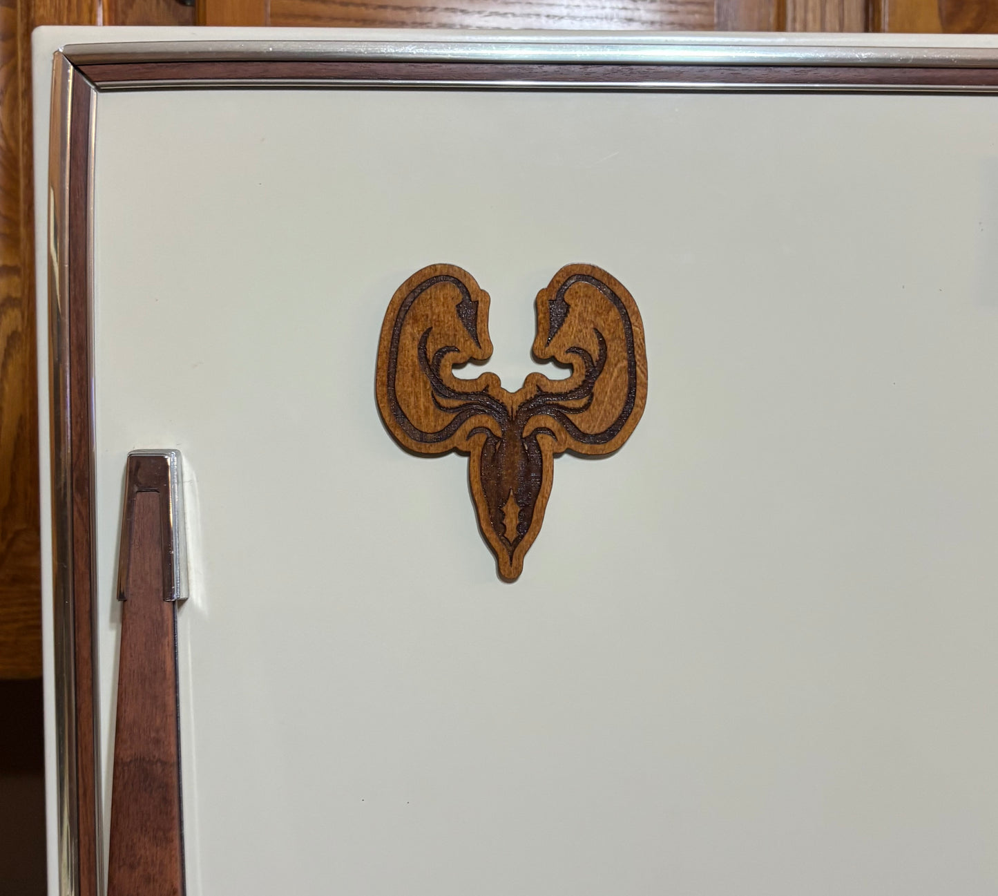 Stained basswood fridge magnet of the House Greyjoy sigil from Game of Thrones