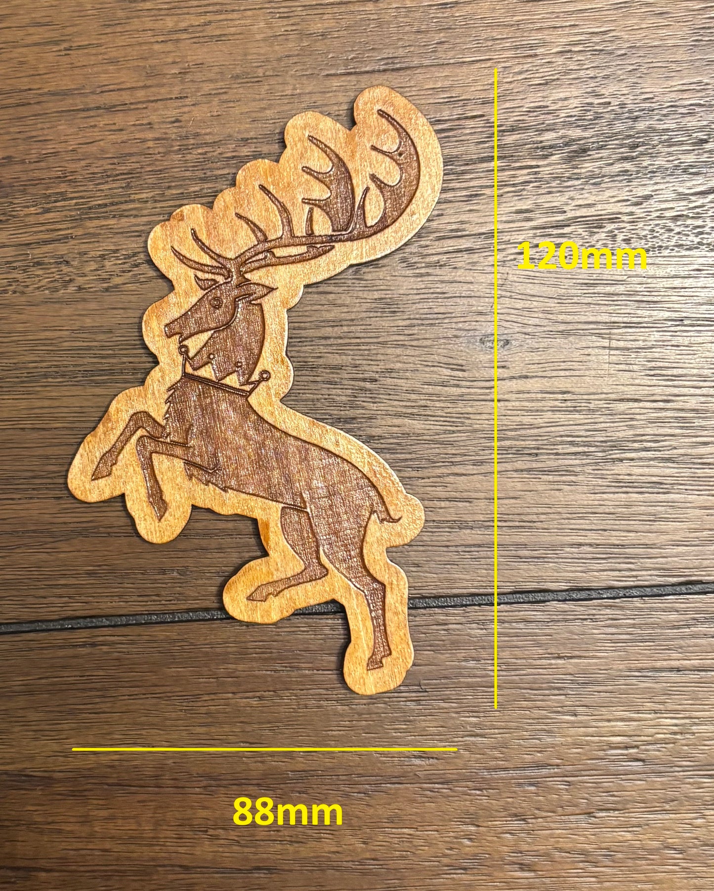 Stained basswood fridge magnet of the House Baratheon sigil from Game of Thrones