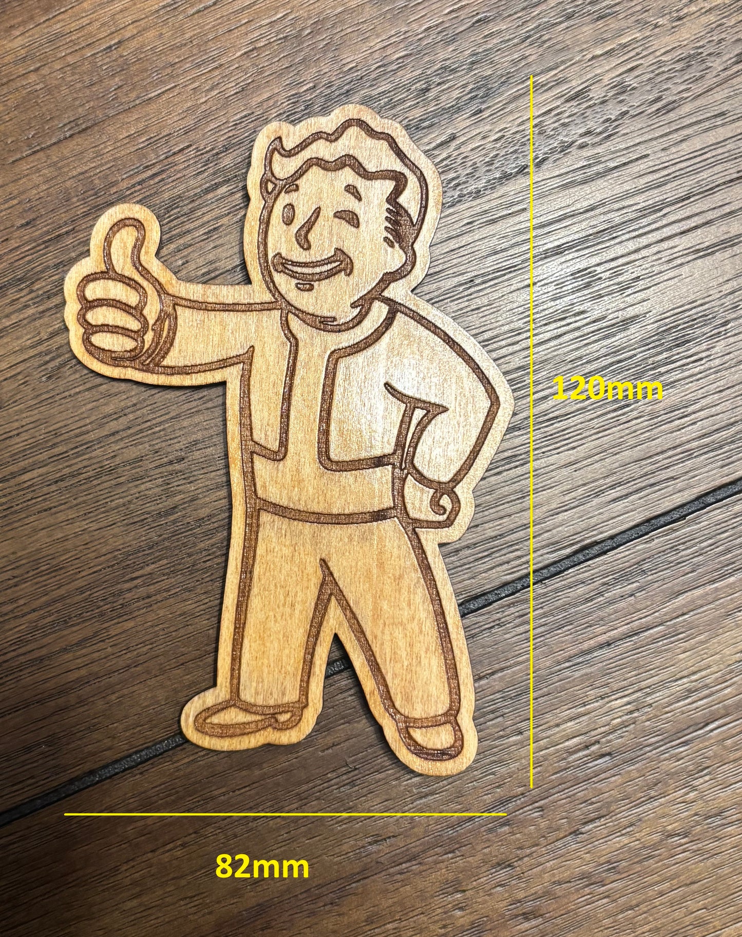 Stained basswood fridge magnet of Vault Boy from the Fallout video games