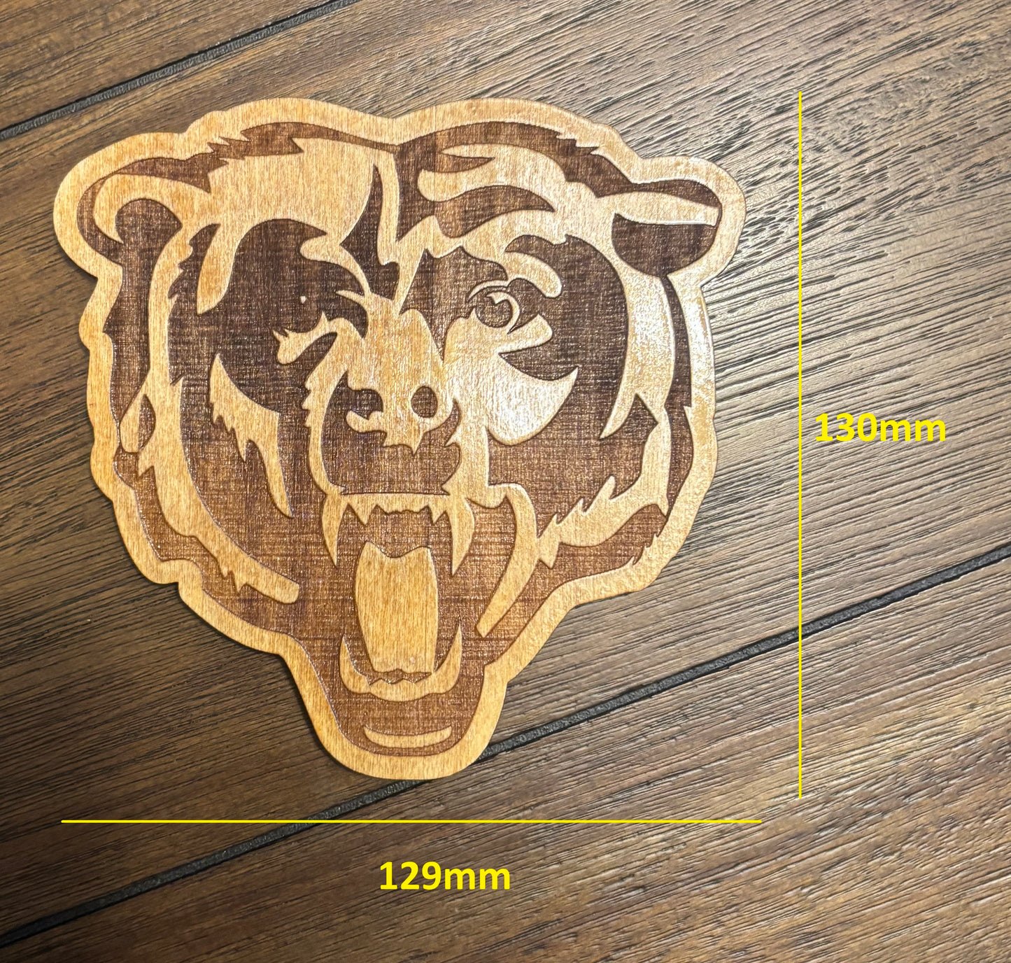 Stained basswood fridge magnet of the Chicago Bears football team logo