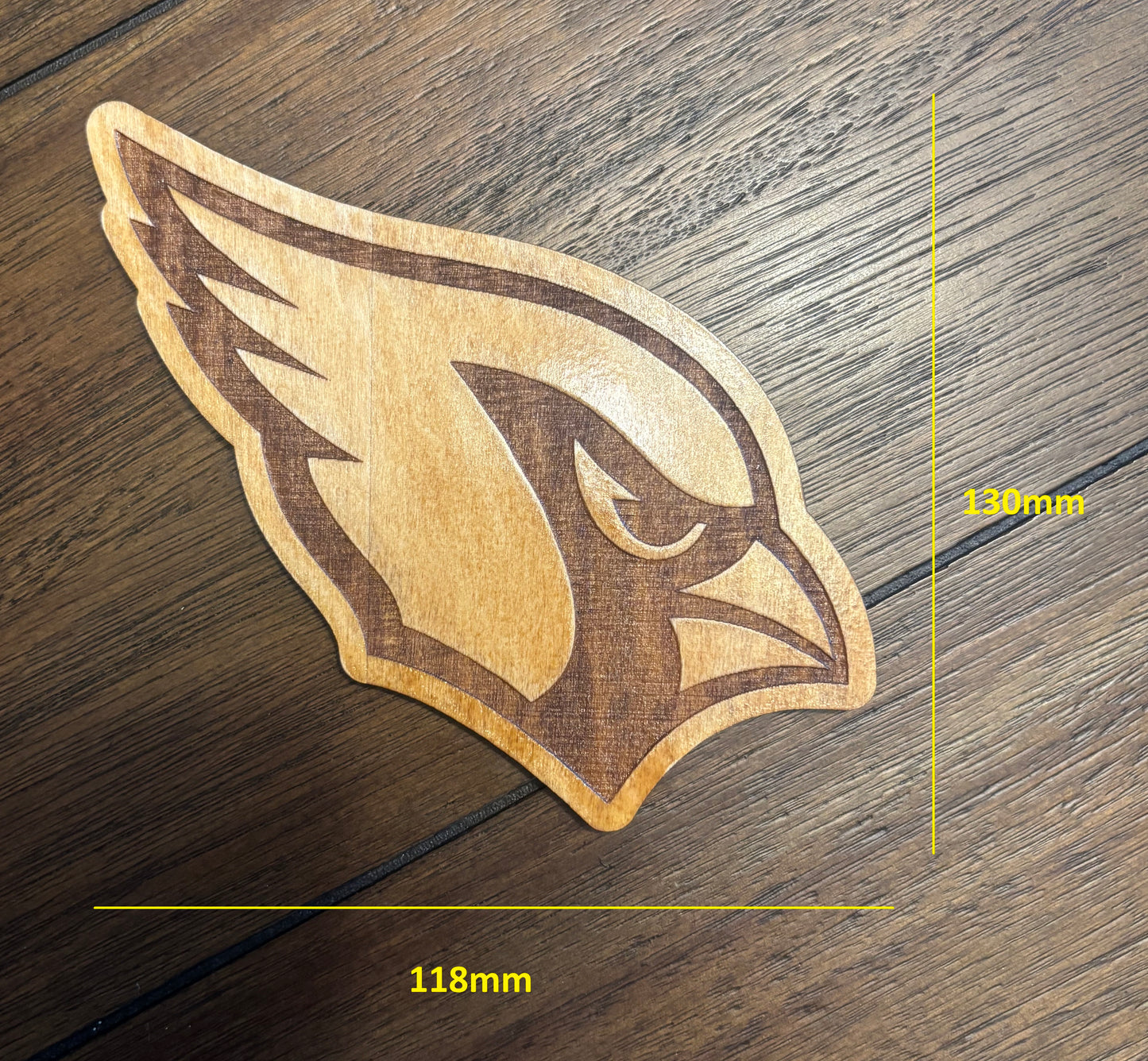 Stained basswood fridge magnet of the Arizona Cardinals football team logo