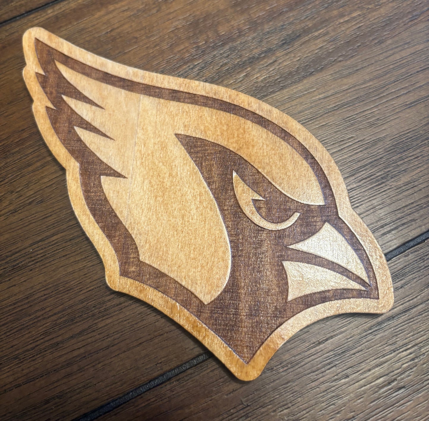 Stained basswood fridge magnet of the Arizona Cardinals football team logo