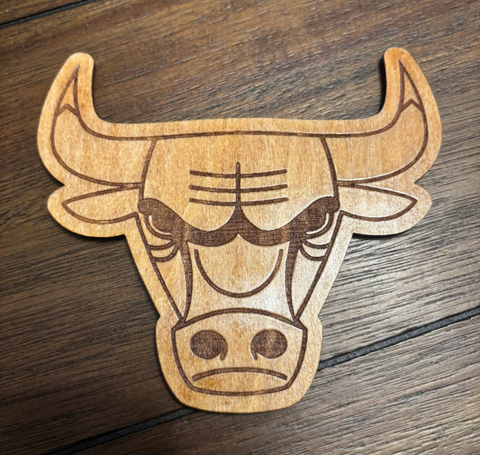 Stained basswood fridge magnet of the Chicago Bulls basketball team logo