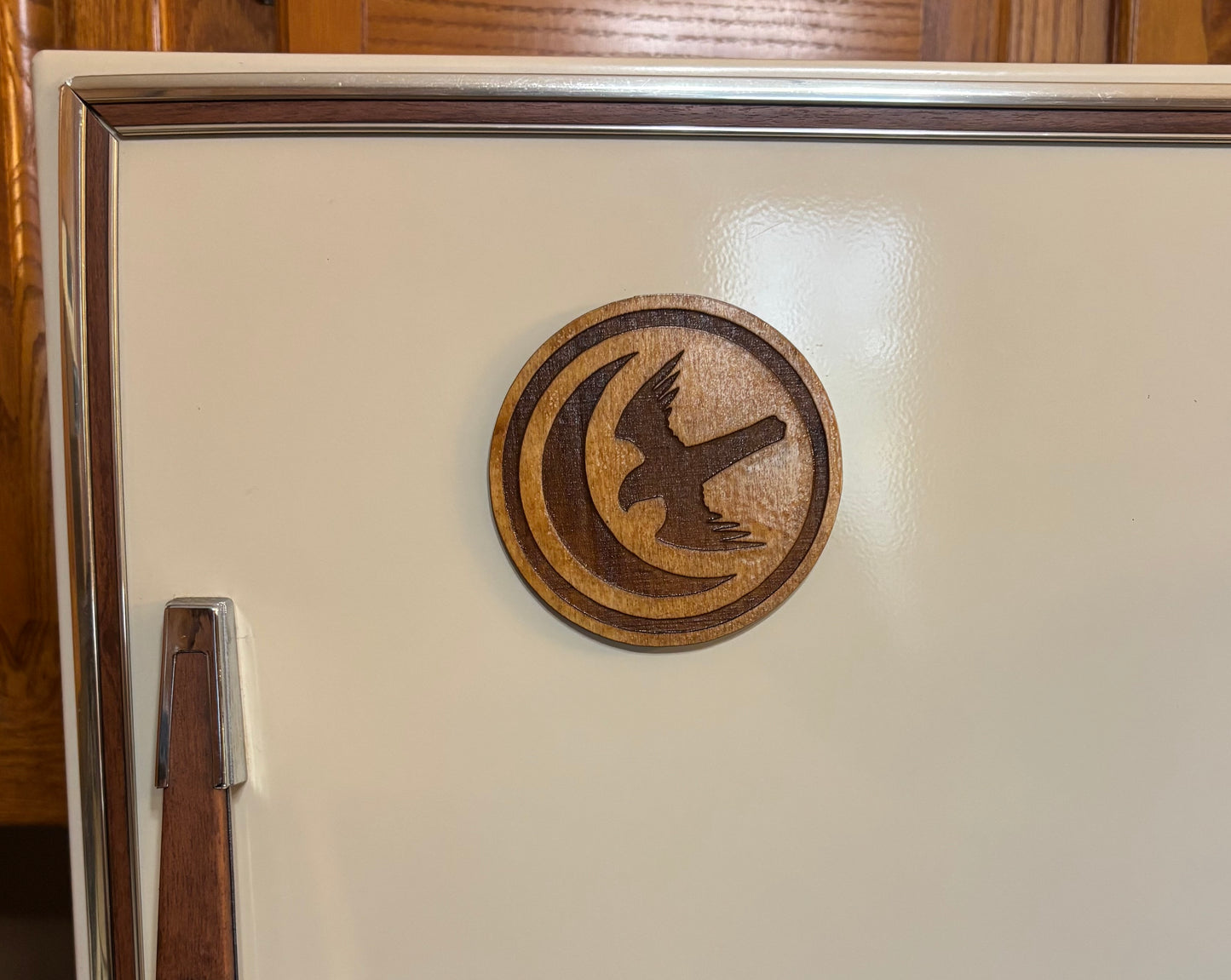 Stained basswood fridge magnet of the House Arryn sigil from Game of Thrones