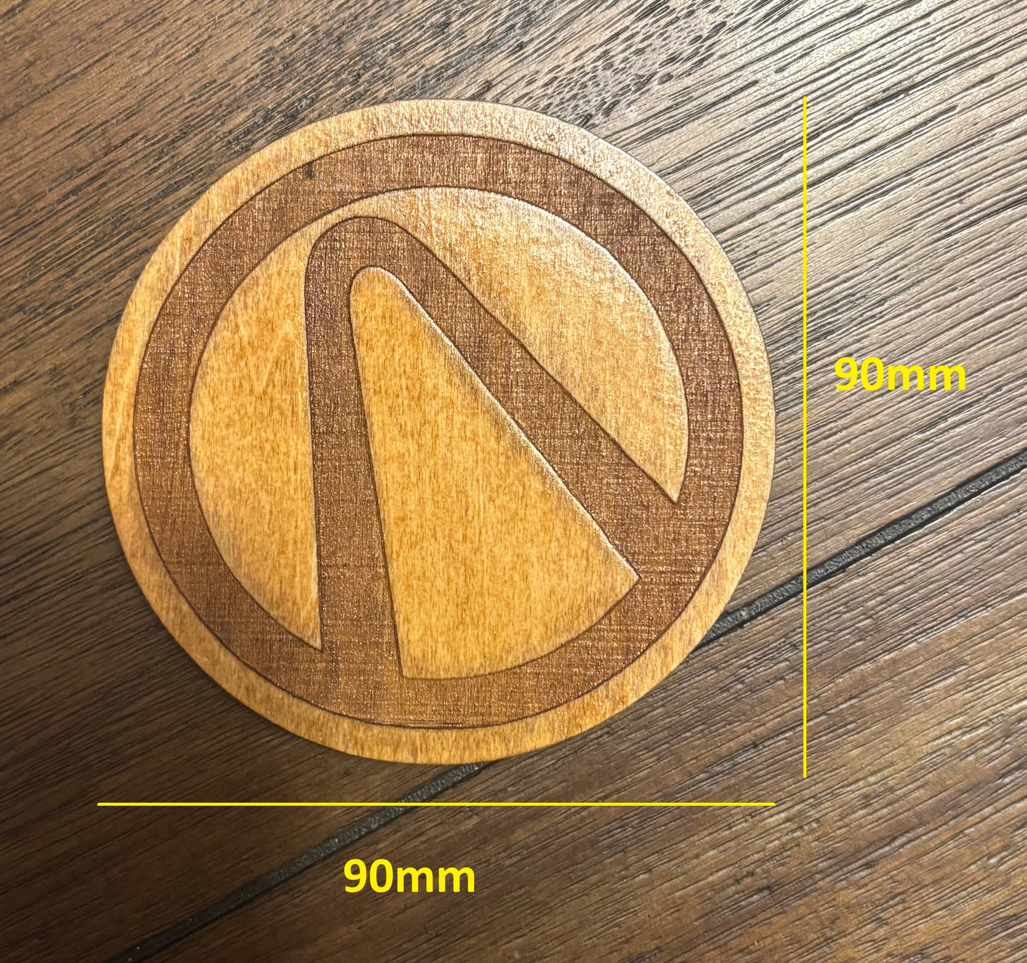 Stained basswood fridge magnet of the Vault logo from the Borderlands video games