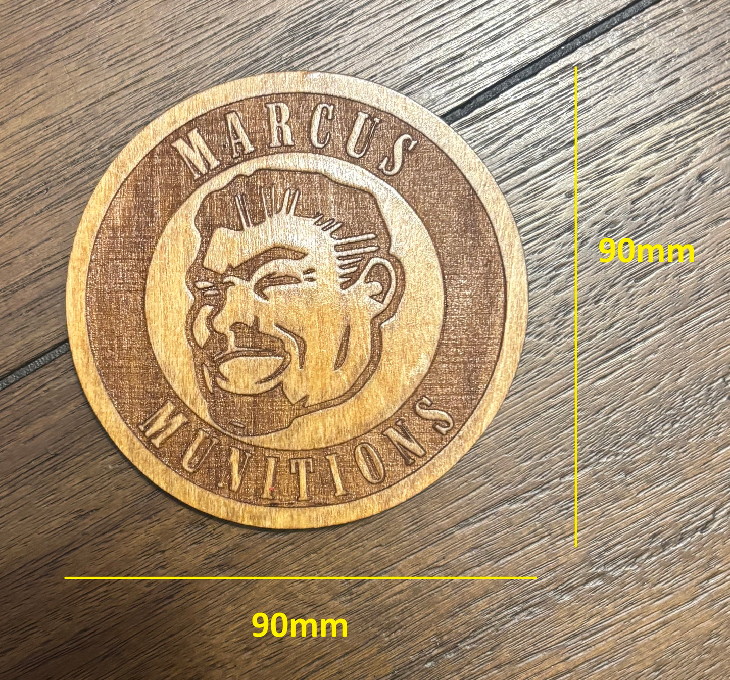 Stained basswood fridge magnet of Marcus Munitions from the Borderlands video games