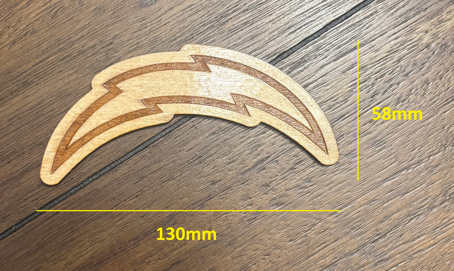 Stained basswood fridge magnet of the Los Angeles Chargers football team logo
