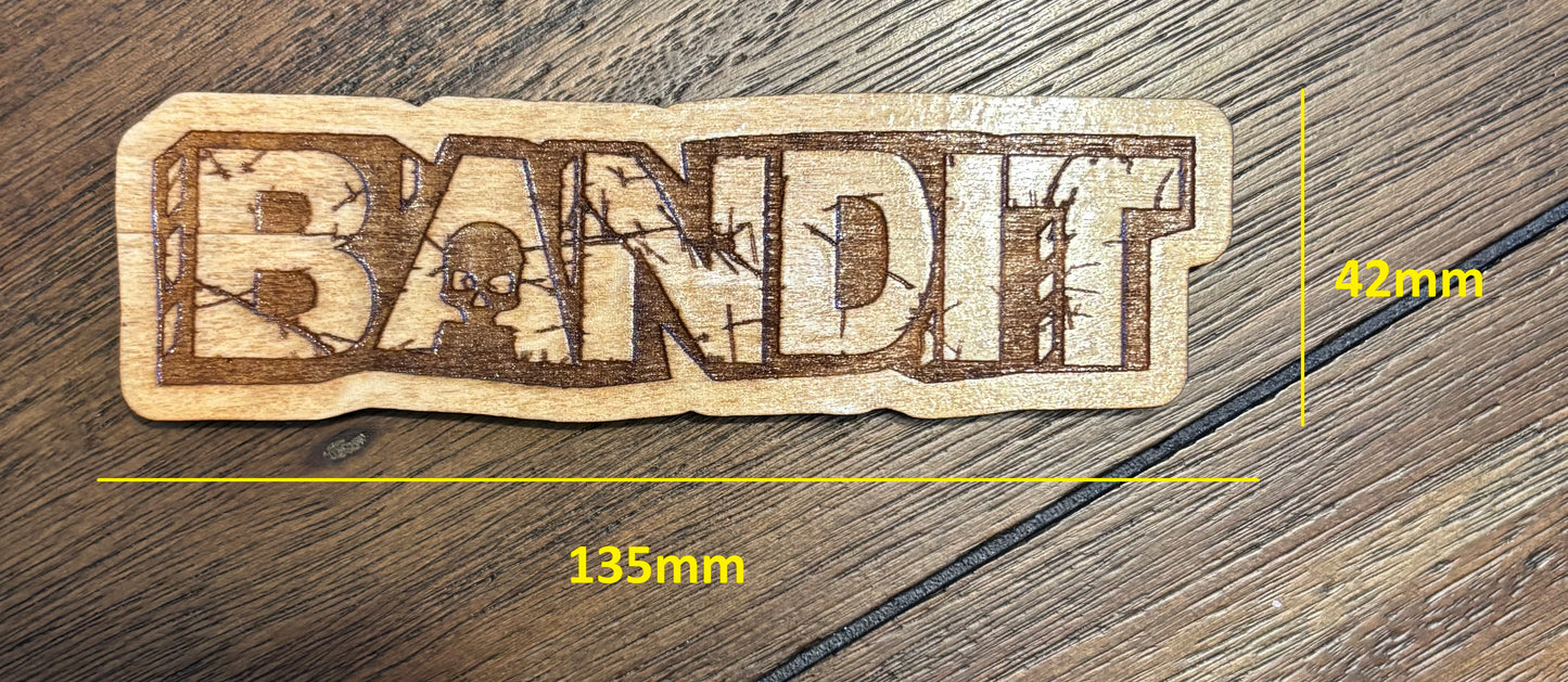 Stained basswood fridge magnet of the Bandit logo from the Borderlands video games