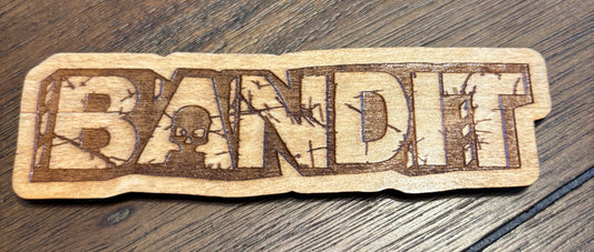 Stained basswood fridge magnet of the Bandit logo from the Borderlands video games