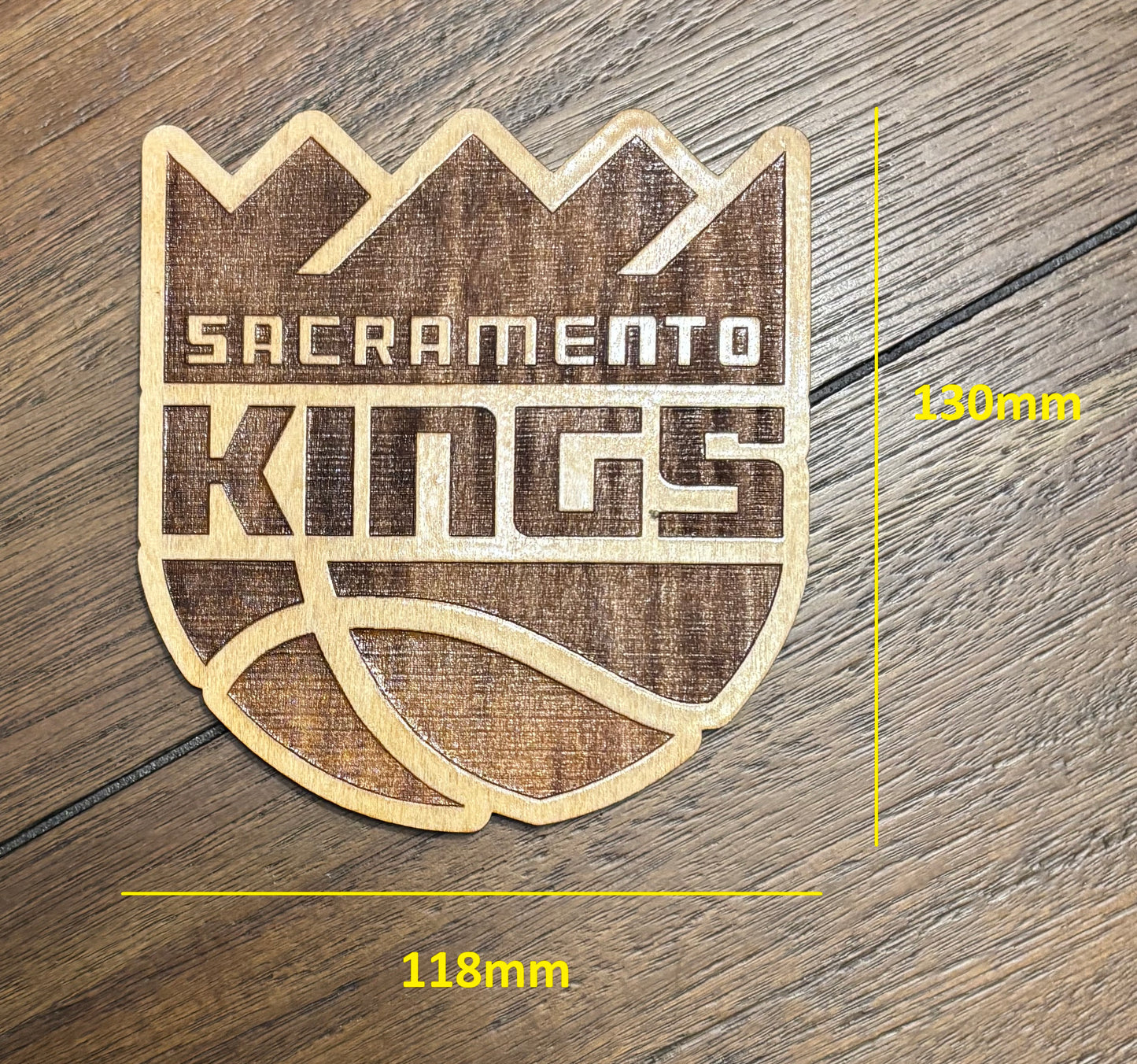 Stained basswood fridge magnet of the Sacramento Kings basketball team logo