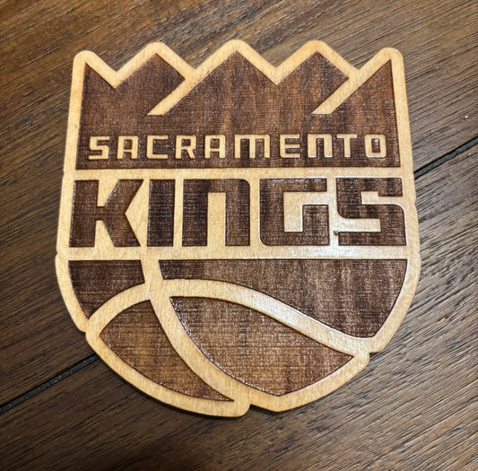 Stained basswood fridge magnet of the Sacramento Kings basketball team logo