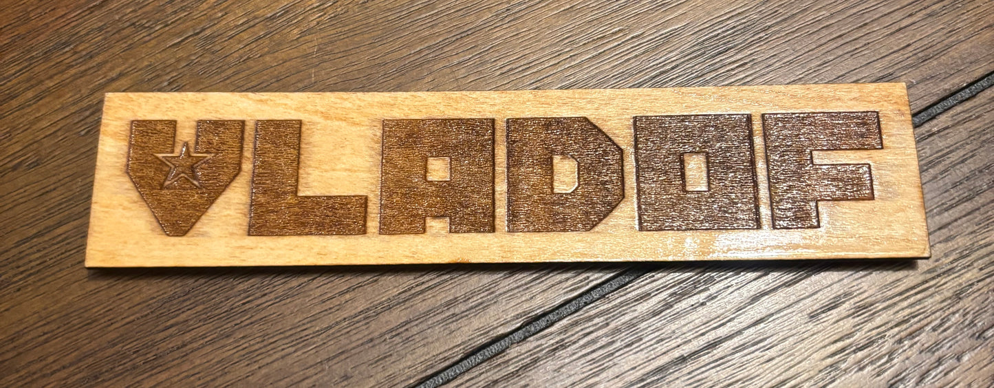Stained basswood fridge magnet of the Vladof logo from the Borderlands video games